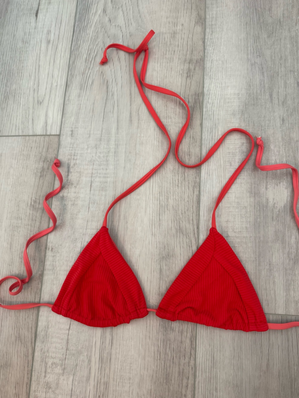 Frankie's Bikinis Red Ribbed Triangle Bikini Top